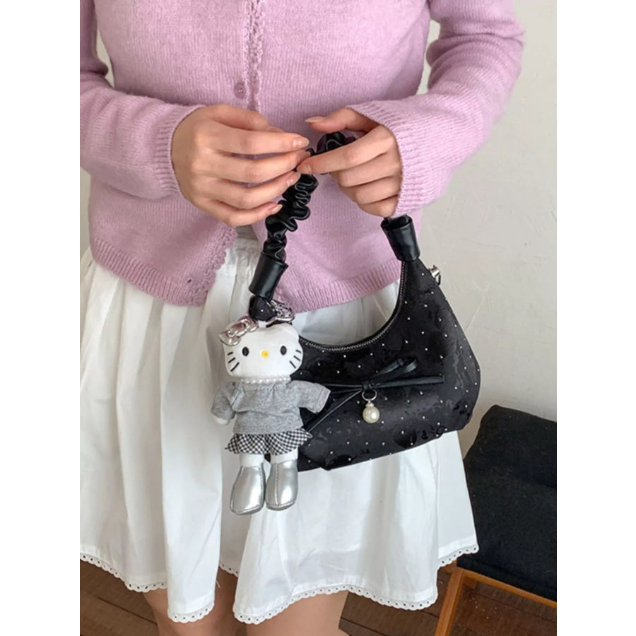 Ruched Handle Polka Dot Handbag Black / One Size Apparel and Accessories