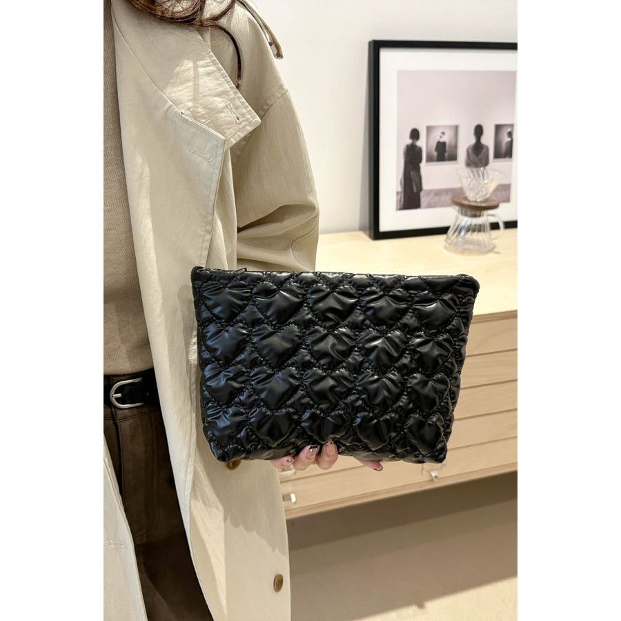 Ruched Heart Clutch with Zipper Apparel and Accessories