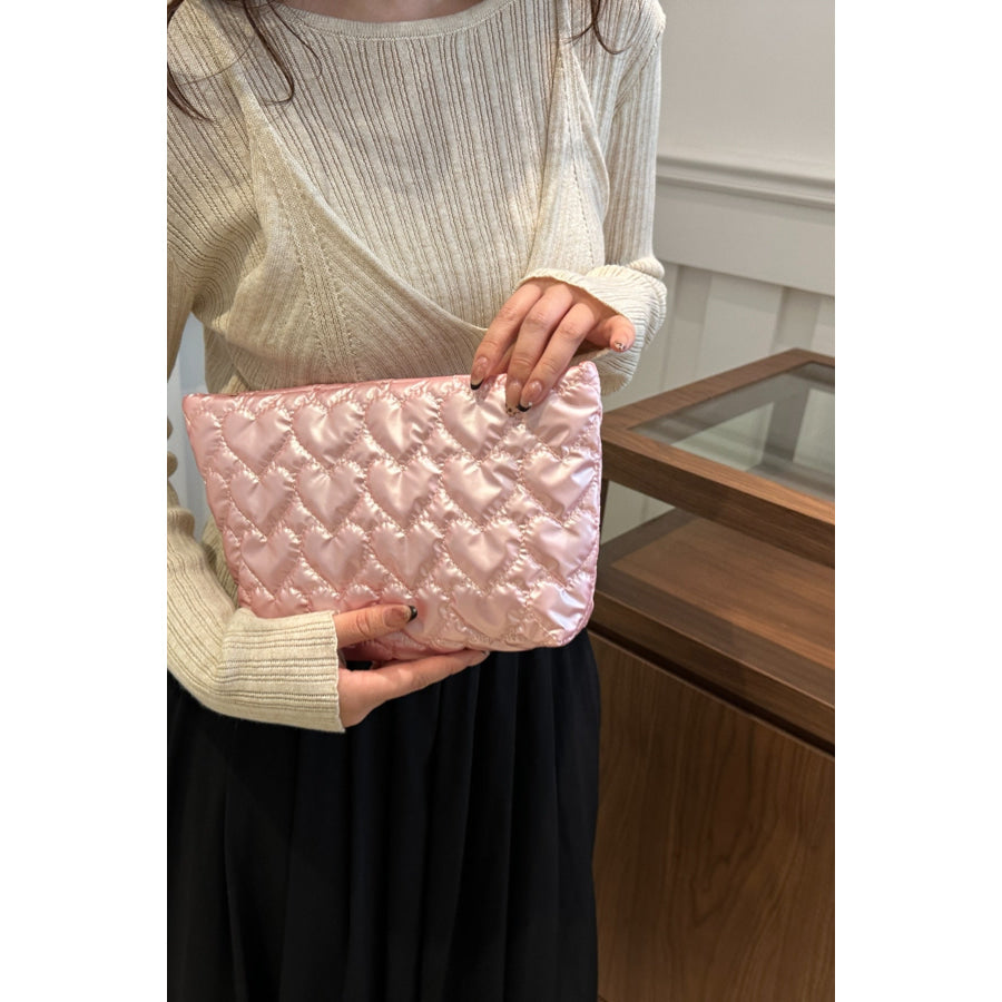 Ruched Heart Clutch with Zipper Apparel and Accessories