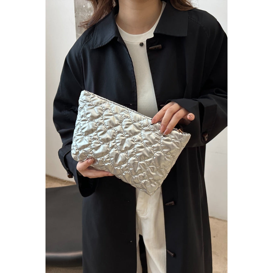 Ruched Heart Clutch with Zipper Apparel and Accessories