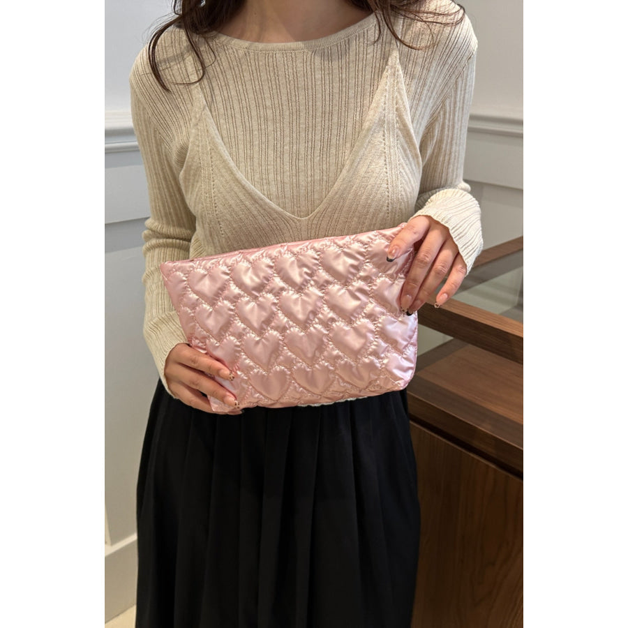 Ruched Heart Clutch with Zipper Apparel and Accessories