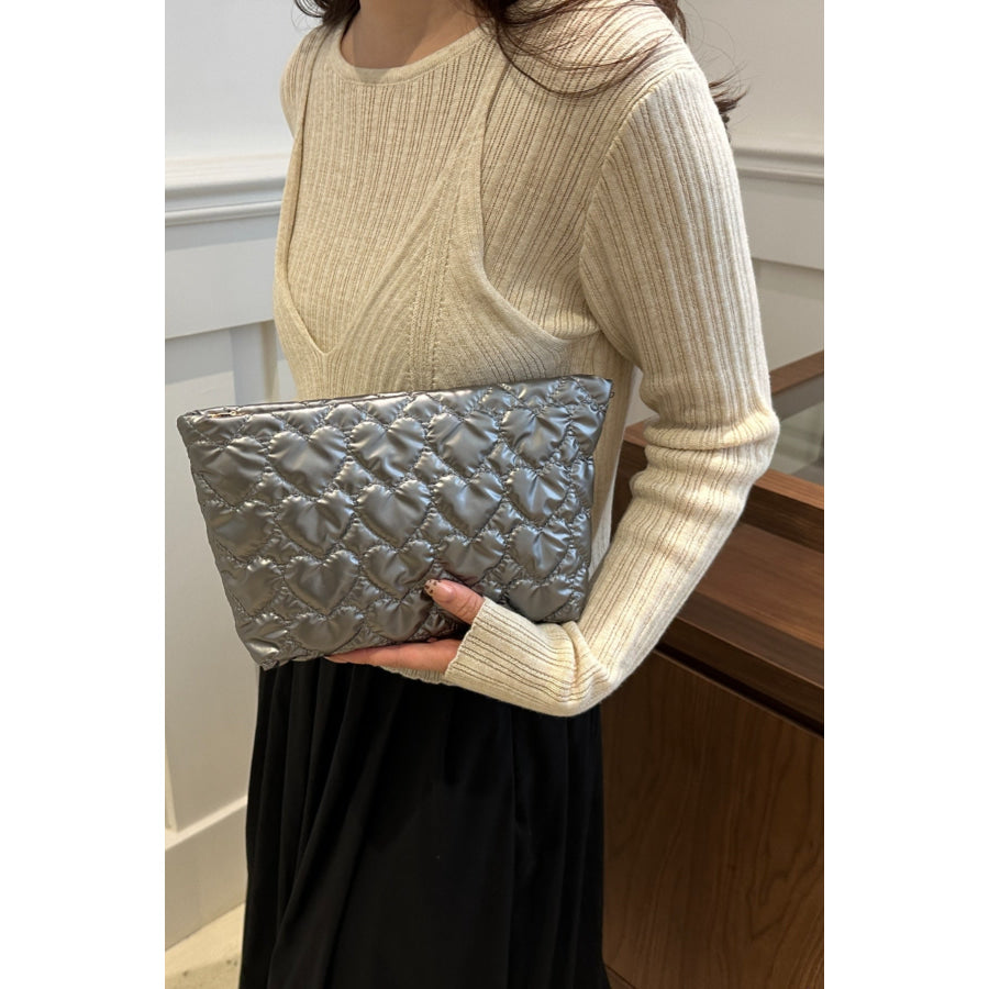 Ruched Heart Clutch with Zipper Apparel and Accessories