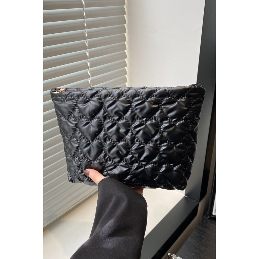 Ruched Heart Clutch with Zipper Apparel and Accessories