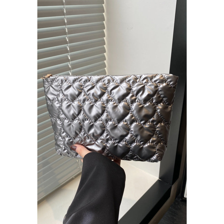 Ruched Heart Clutch with Zipper Apparel and Accessories