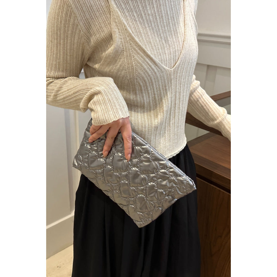 Ruched Heart Clutch with Zipper Apparel and Accessories