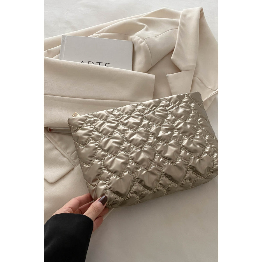 Ruched Heart Clutch with Zipper Apparel and Accessories