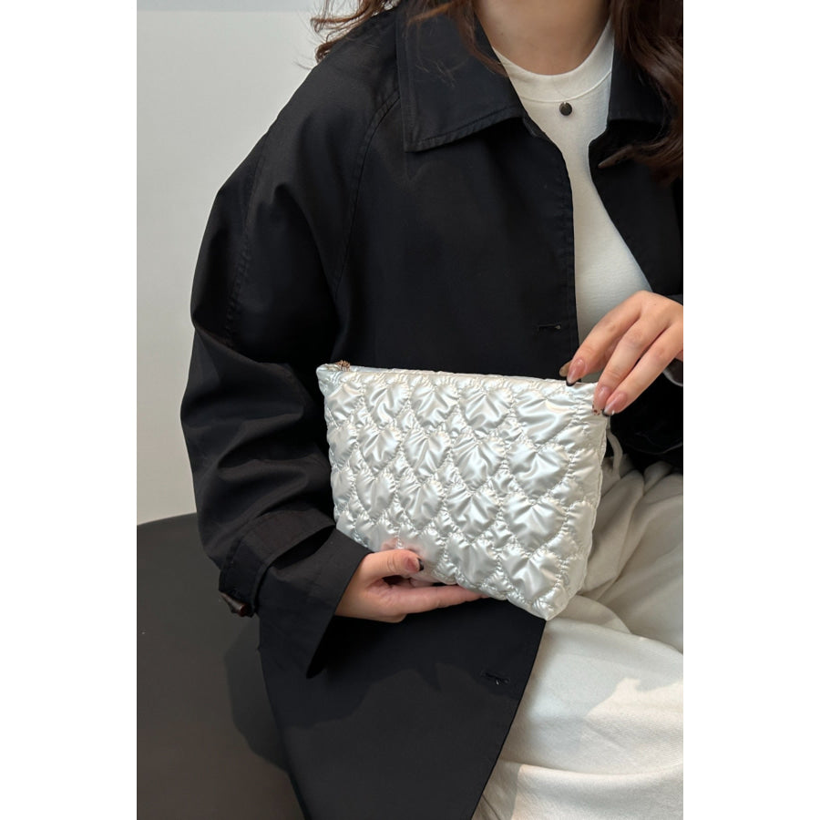 Ruched Heart Clutch with Zipper White / One Size Apparel and Accessories