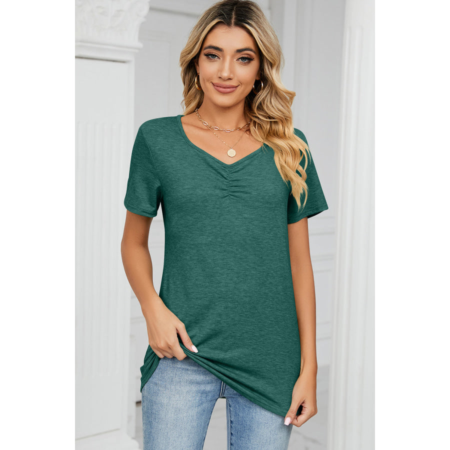 Ruched Heathered Short Sleeve T - Shirt Apparel and Accessories