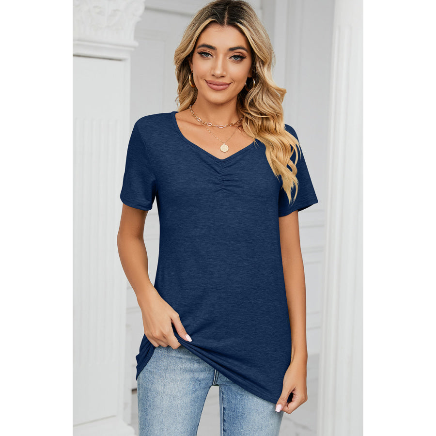 Ruched Heathered Short Sleeve T - Shirt Apparel and Accessories