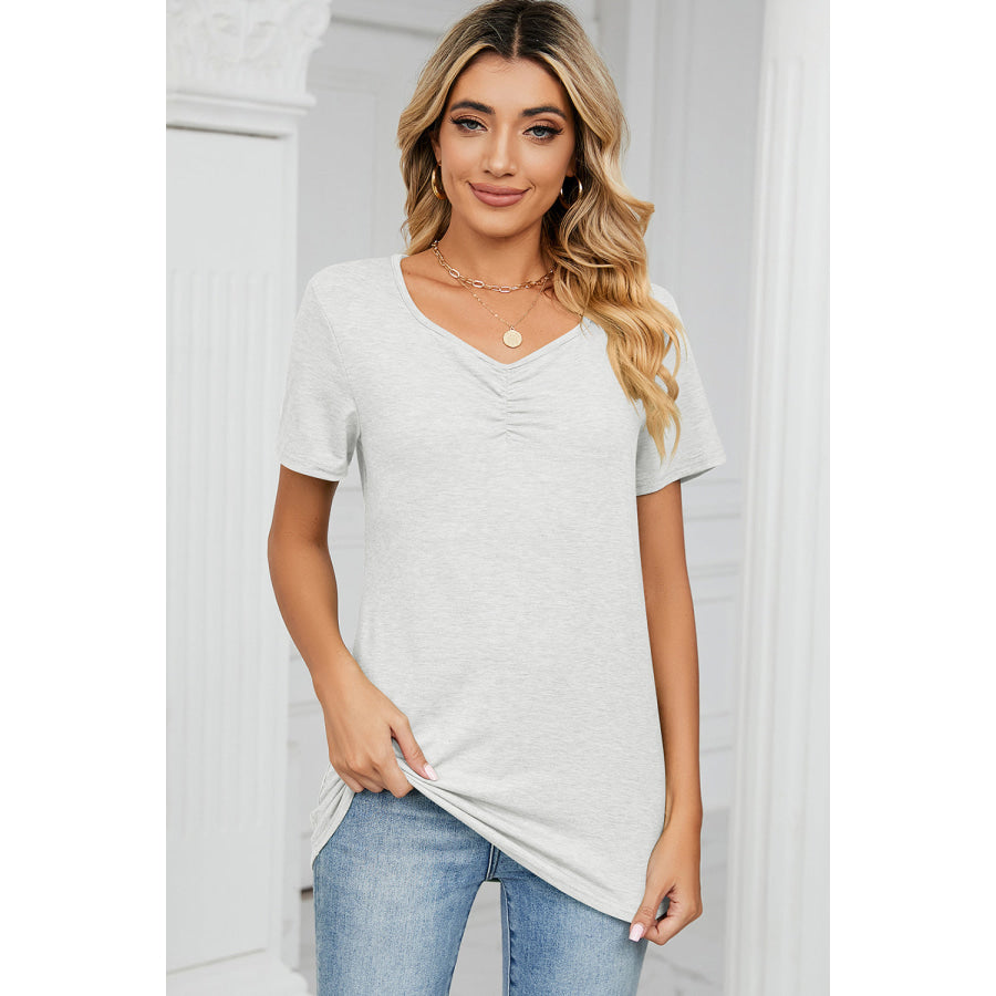 Ruched Heathered Short Sleeve T - Shirt Apparel and Accessories