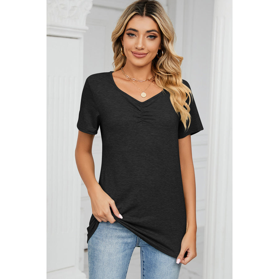 Ruched Heathered Short Sleeve T - Shirt Apparel and Accessories