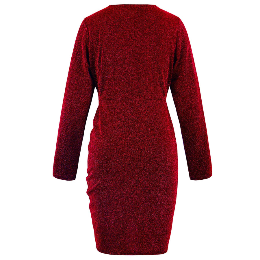 Ruched Heathered Surplice Long Sleeve Mini Dress Apparel and Accessories