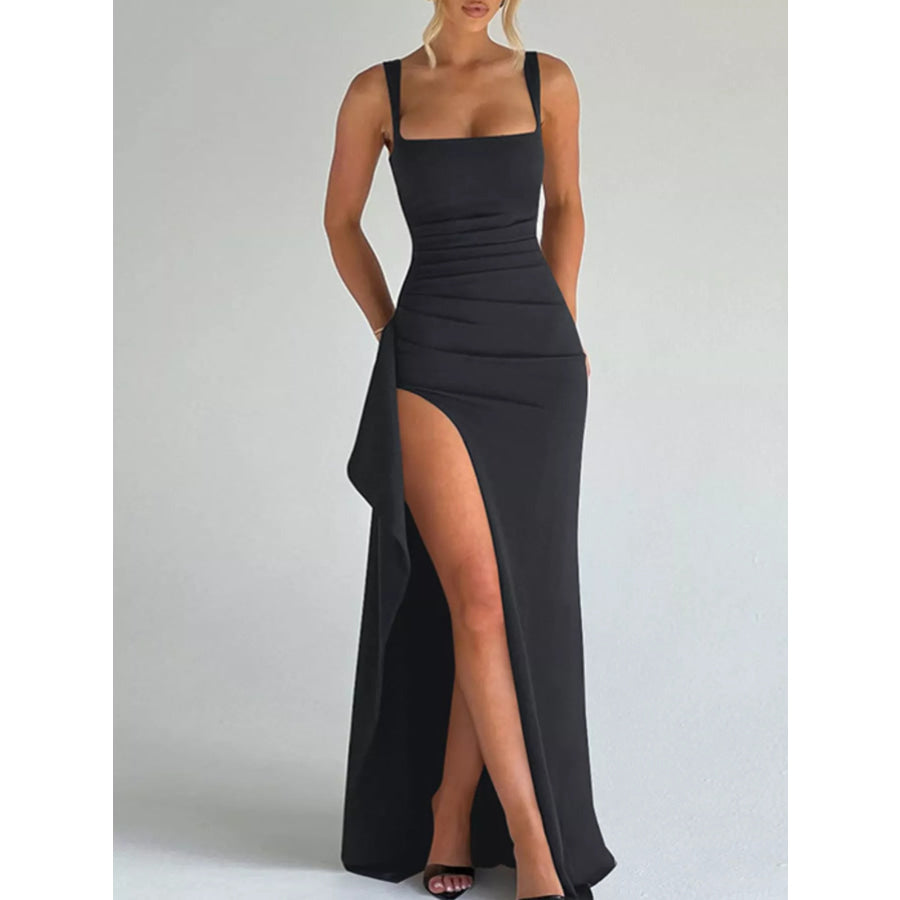 Ruched High-Slit Maxi Dress Gray / XS Apparel and Accessories