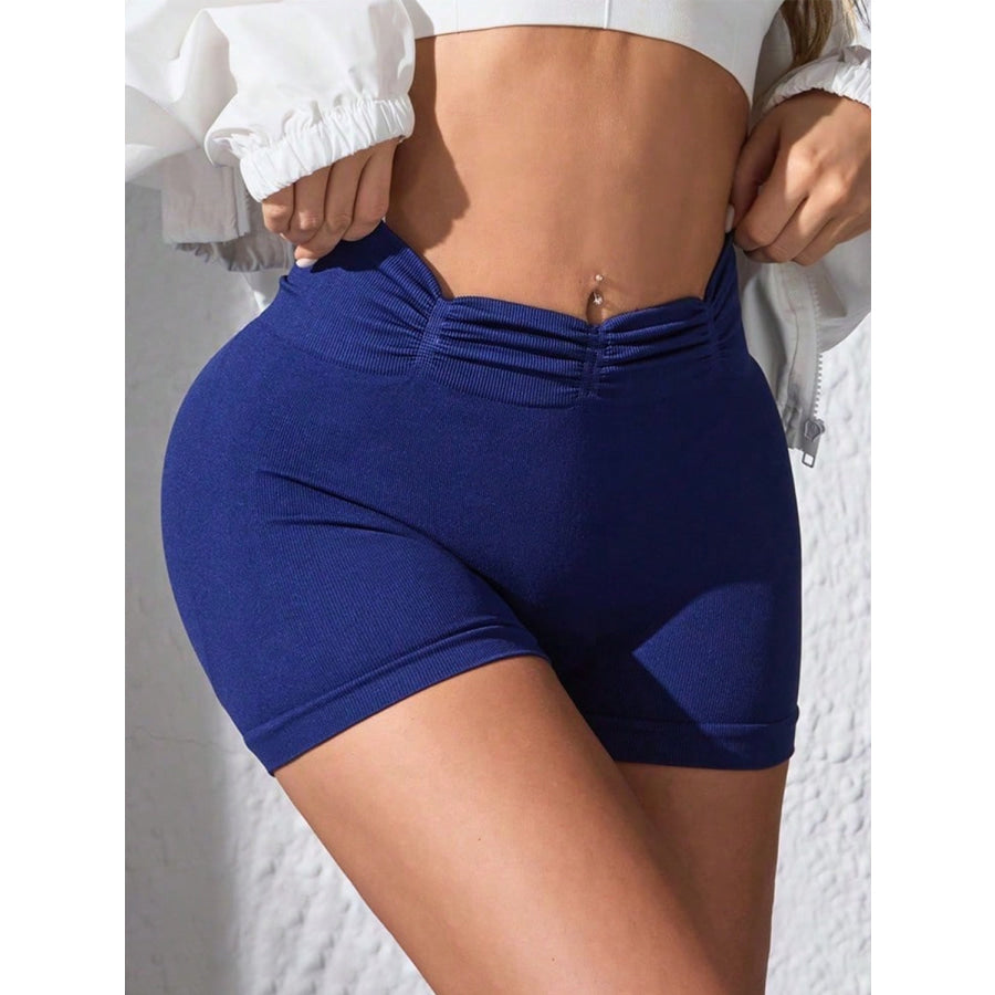 Ruched High Waist Active Shorts Royal Blue / S Apparel and Accessories