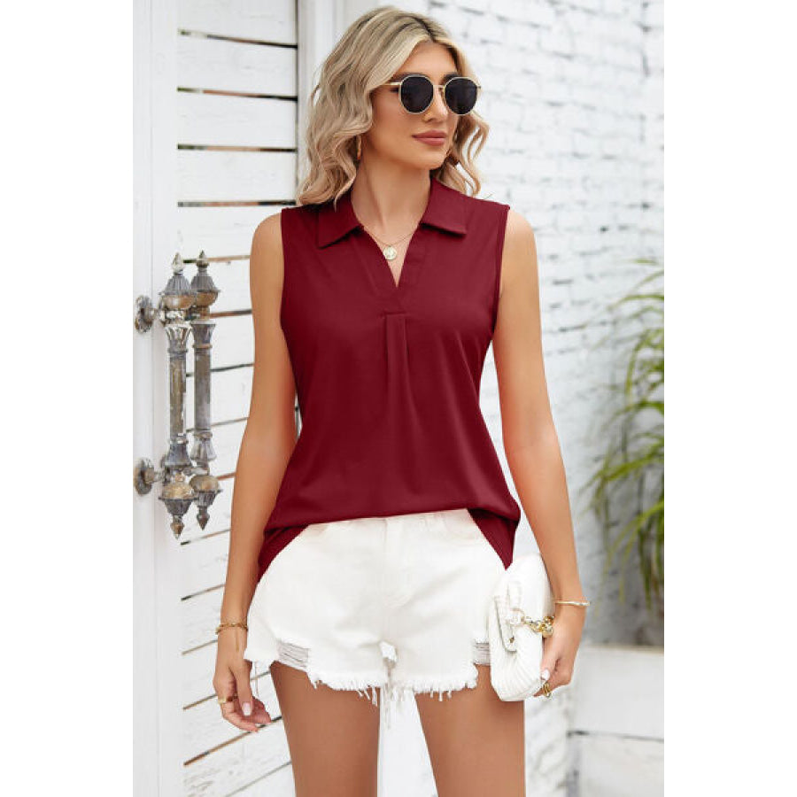 Ruched Johnny Collar Tank Apparel and Accessories