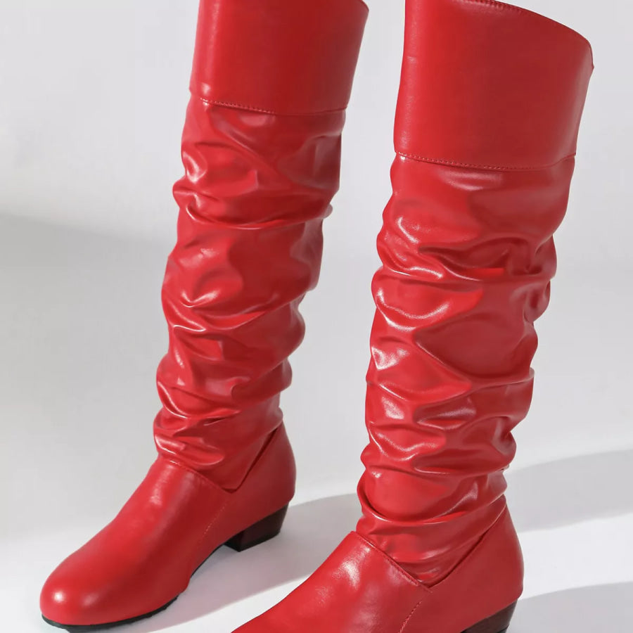 Ruched Knee-High Low Block Heel Boots Apparel and Accessories