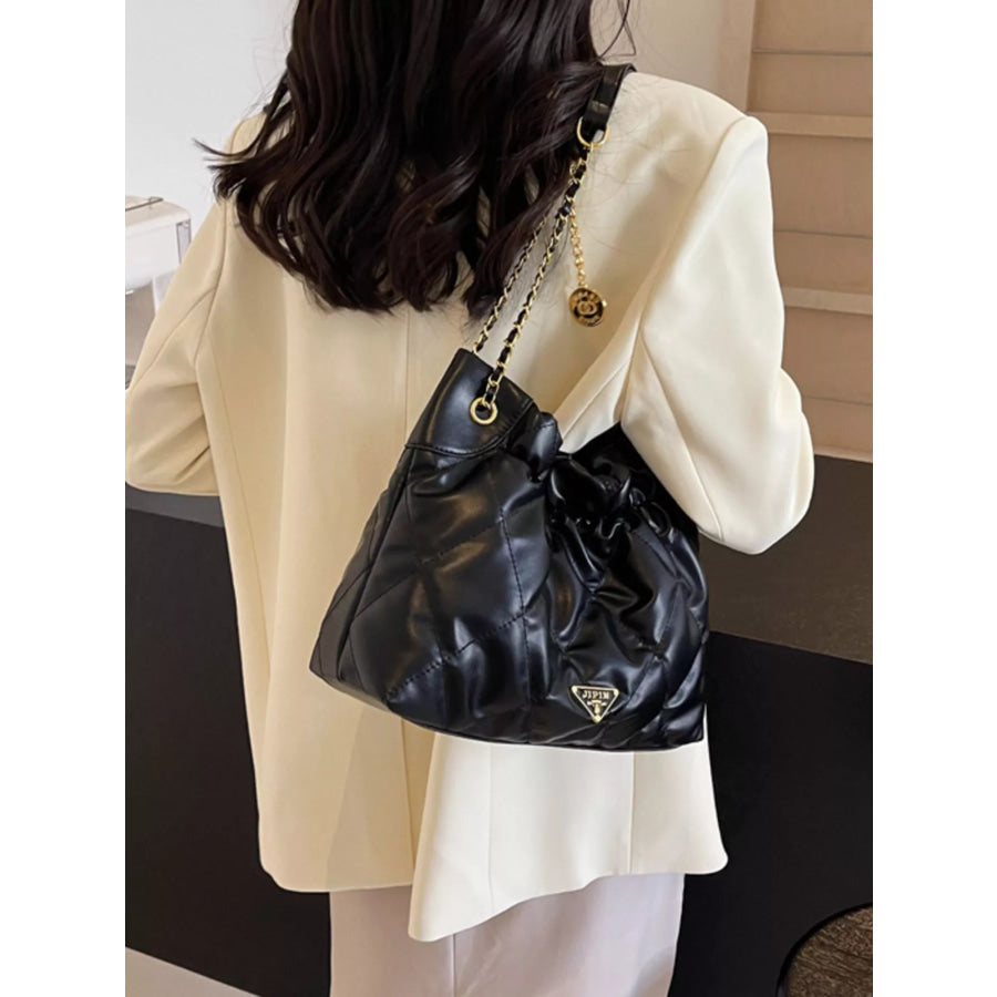 Ruched Leather Shoulder Bag Black / onesize Apparel and Accessories