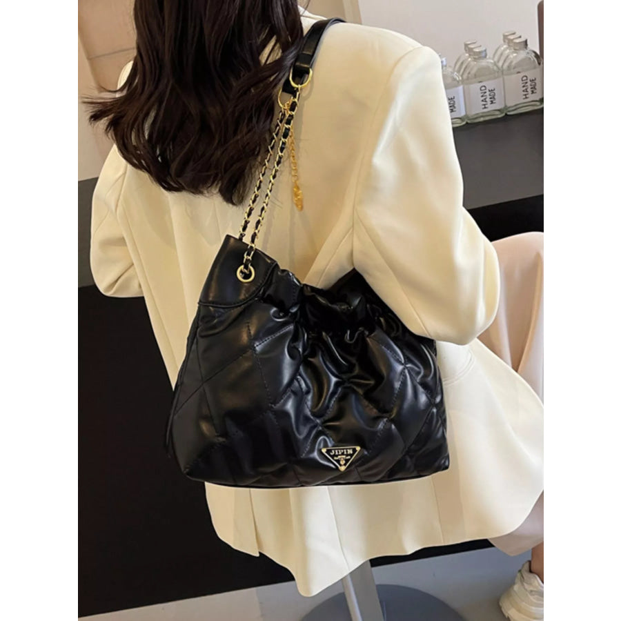 Ruched Leather Shoulder Bag Black / onesize Apparel and Accessories