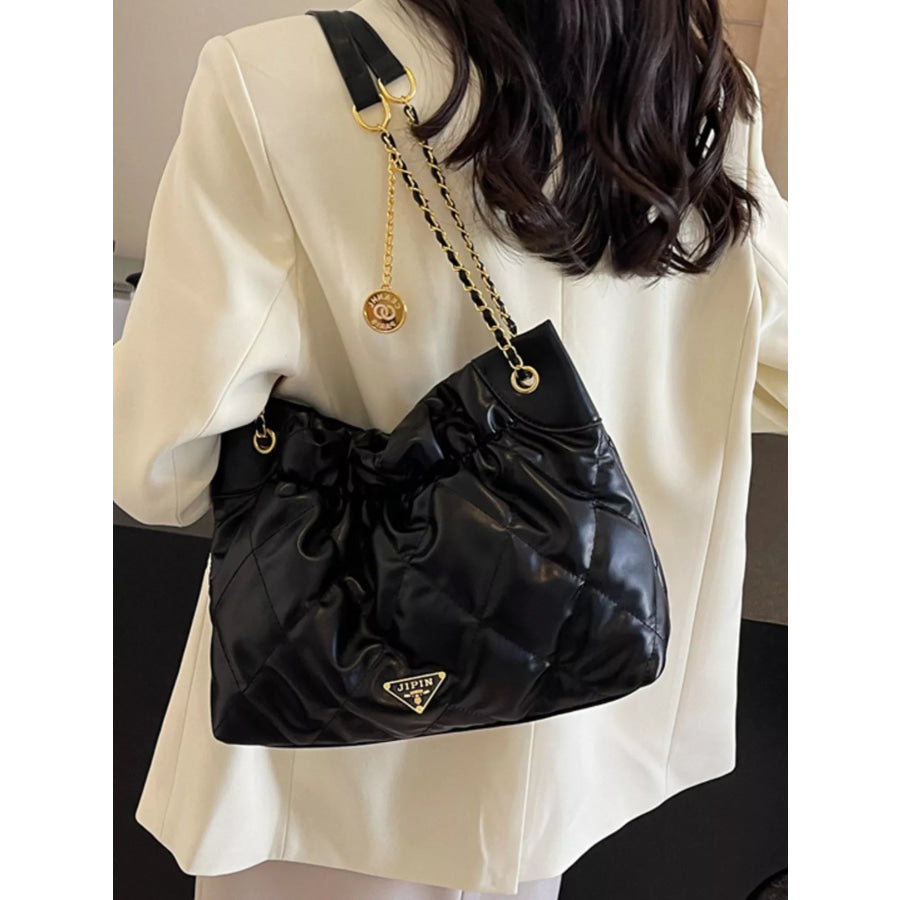 Ruched Leather Shoulder Bag Black / onesize Apparel and Accessories