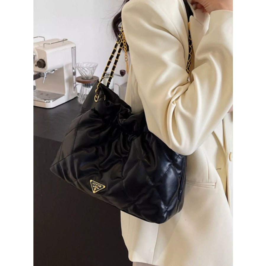 Ruched Leather Shoulder Bag Black / onesize Apparel and Accessories
