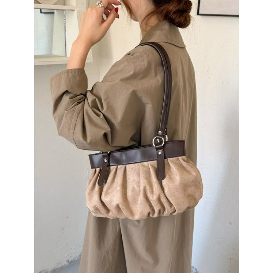 Ruched Leather Trim Shoulder Bag Apparel and Accessories