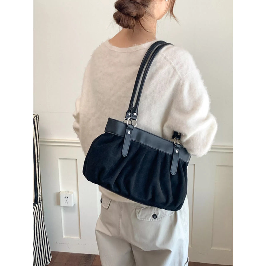 Ruched Leather Trim Shoulder Bag Apparel and Accessories