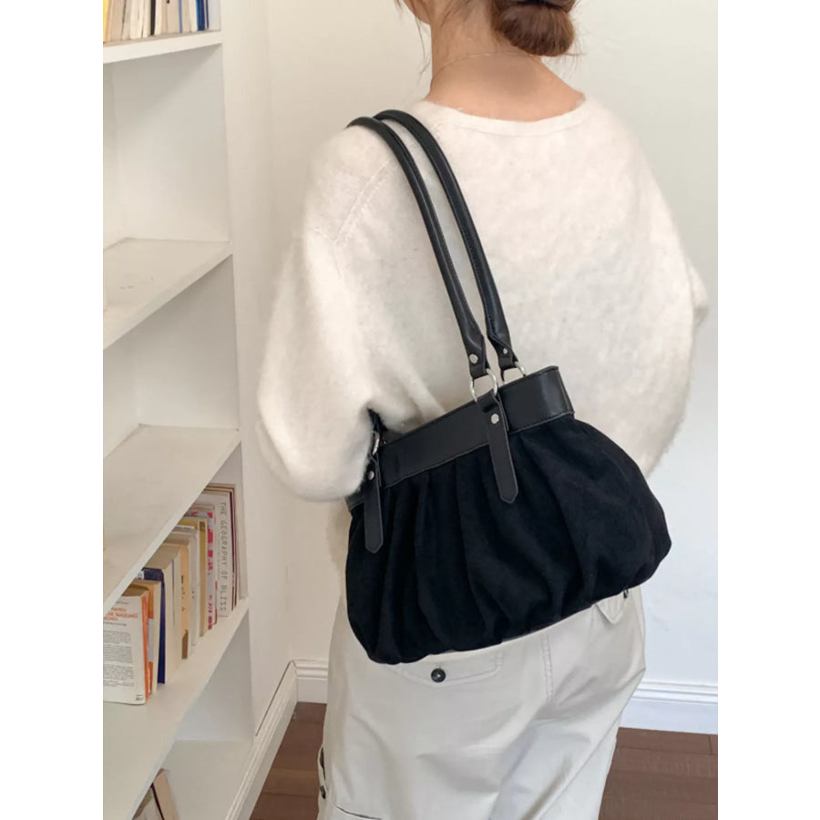 Ruched Leather Trim Shoulder Bag Black / onesize Apparel and Accessories
