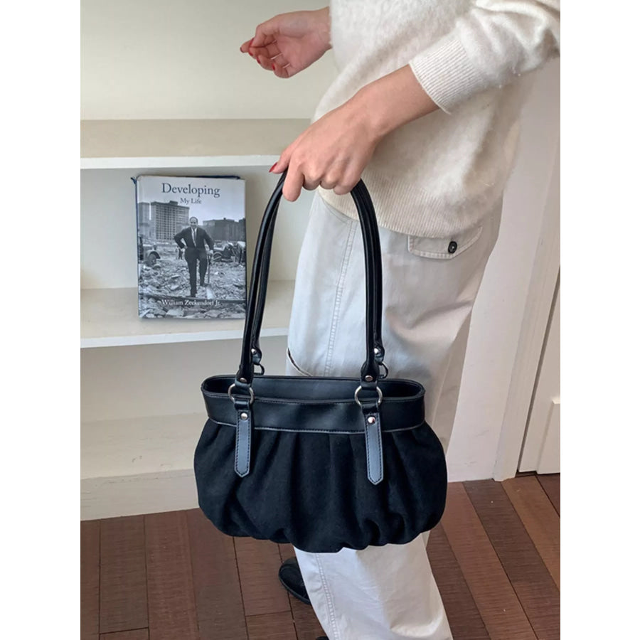 Ruched Leather Trim Shoulder Bag Apparel and Accessories