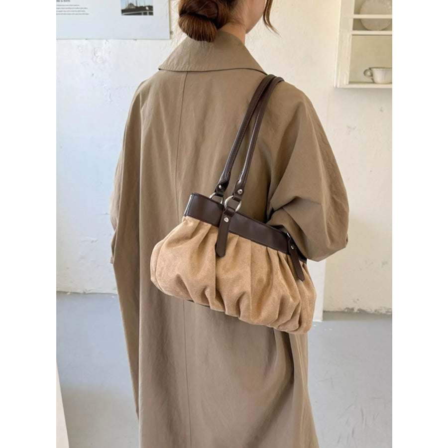 Ruched Leather Trim Shoulder Bag Apparel and Accessories