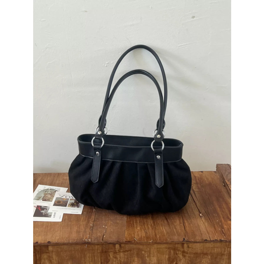 Ruched Leather Trim Shoulder Bag Black / onesize Apparel and Accessories