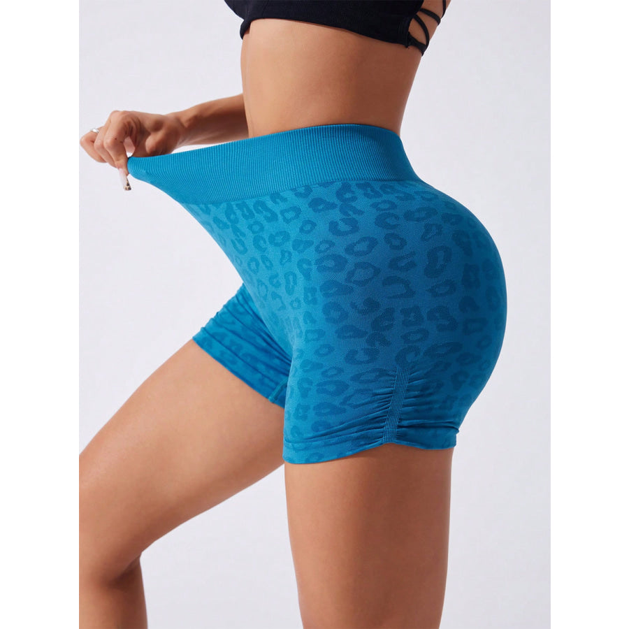 Ruched Leopard High Waist Active Shorts Apparel and Accessories