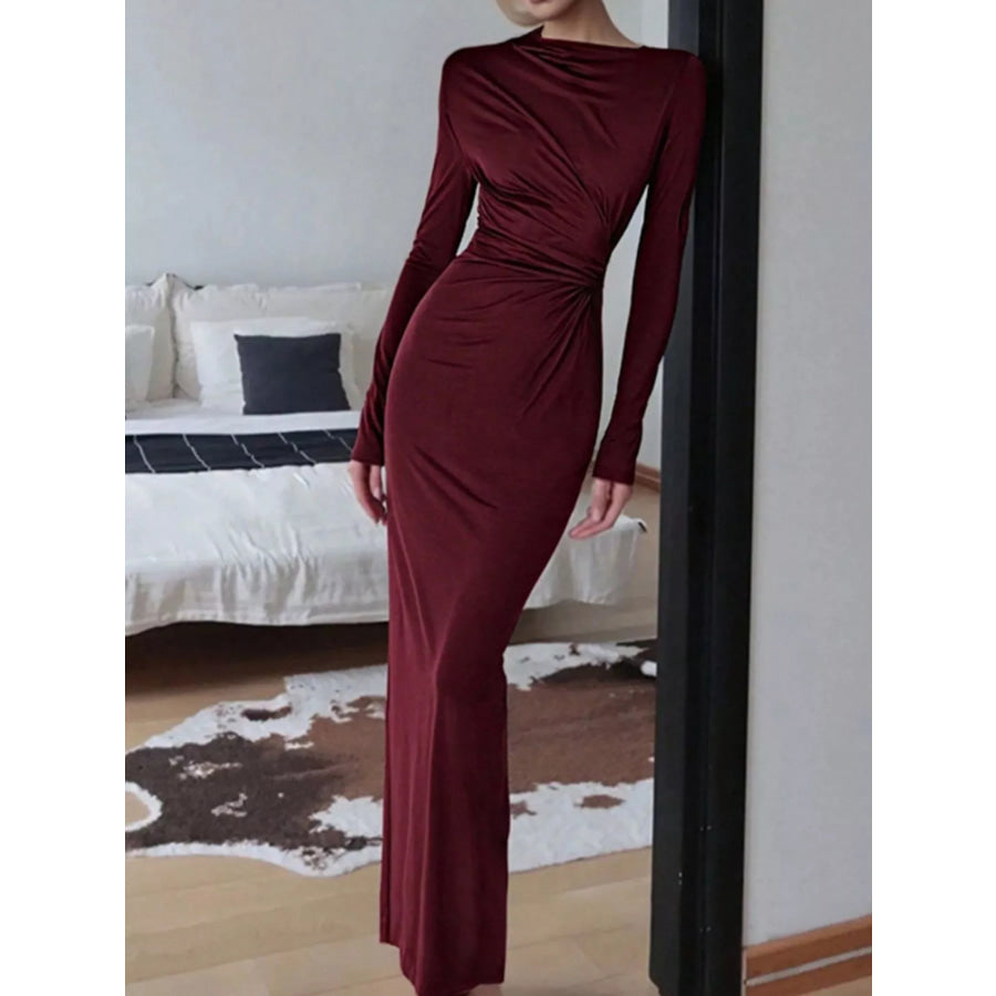 Ruched Long Sleeve Bodycon Maxi Dress Apparel and Accessories