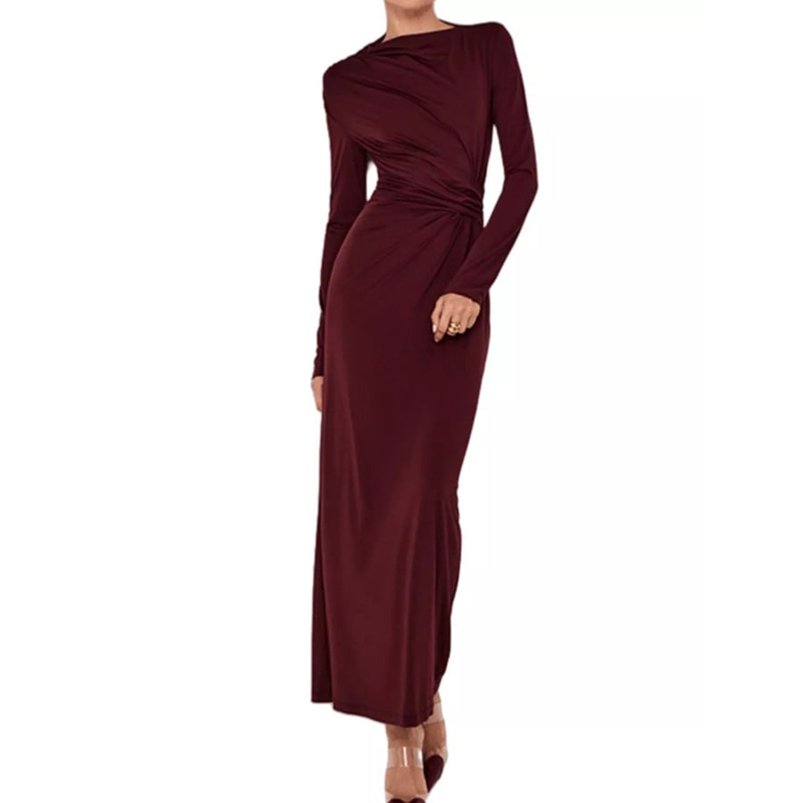 Ruched Long Sleeve Bodycon Maxi Dress Apparel and Accessories