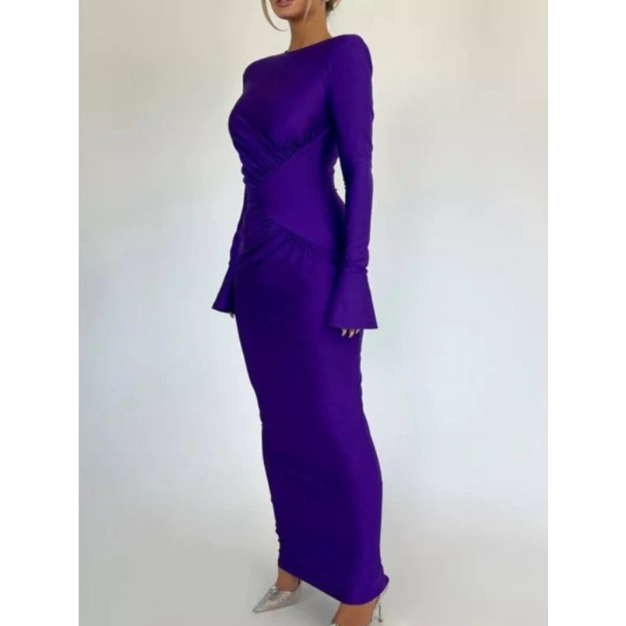 Ruched Long Sleeve Bodycon Maxi Dress Apparel and Accessories