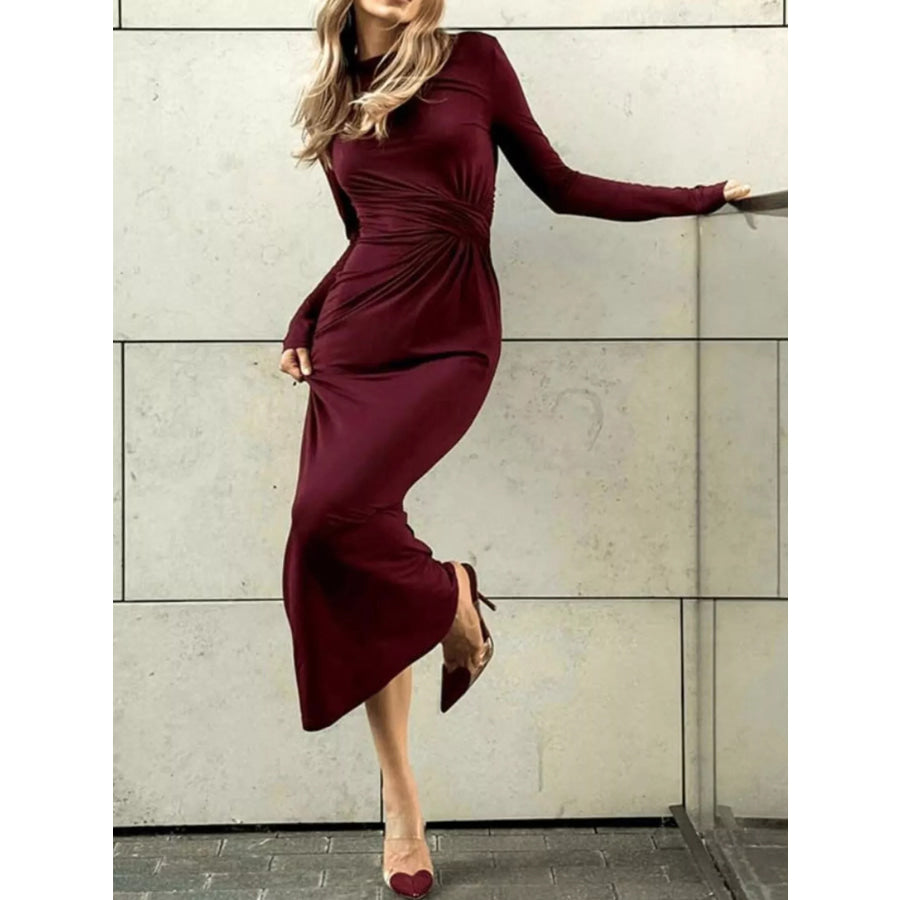 Ruched Long Sleeve Bodycon Maxi Dress Apparel and Accessories