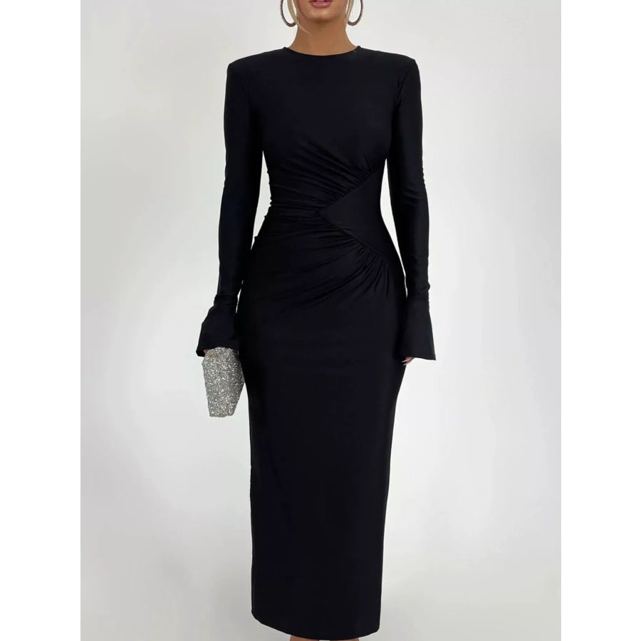 Ruched Long Sleeve Bodycon Maxi Dress Apparel and Accessories