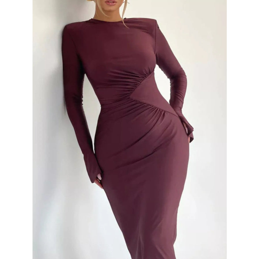 Ruched Long Sleeve Bodycon Maxi Dress Apparel and Accessories