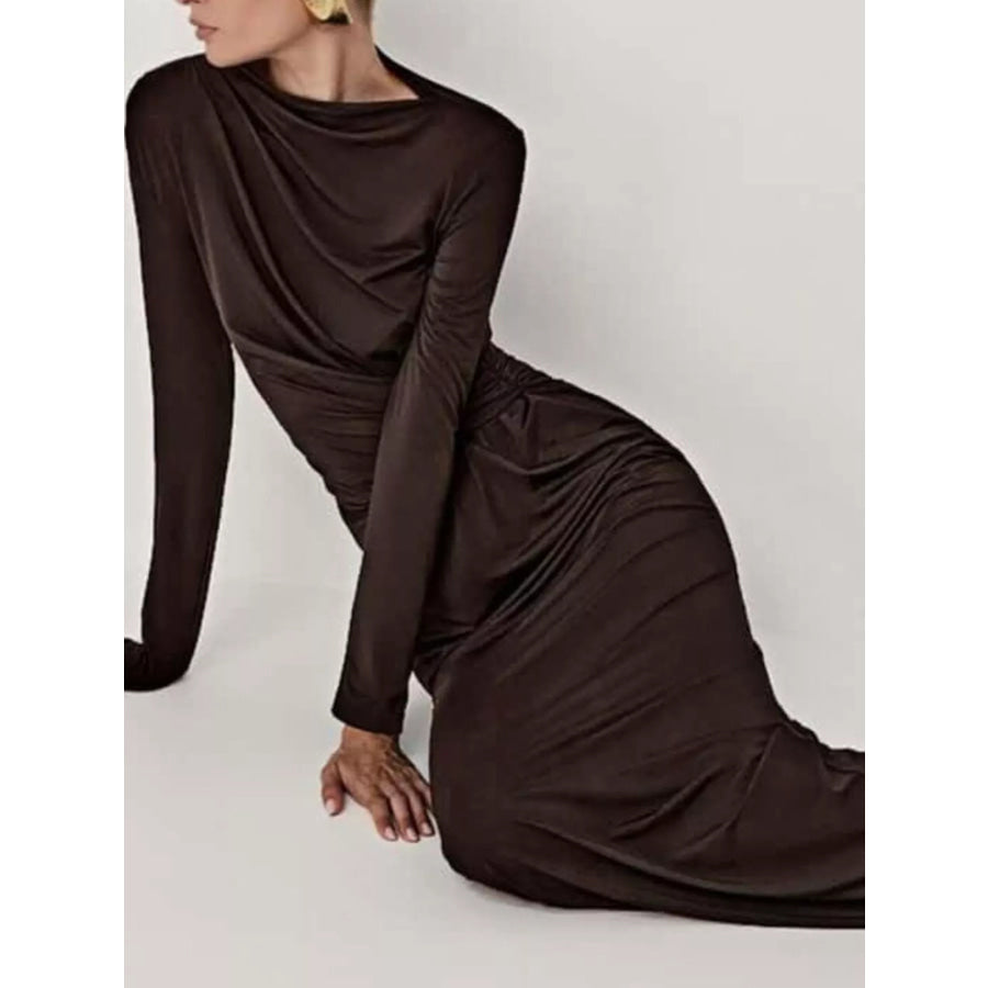 Ruched Long Sleeve Bodycon Maxi Dress Apparel and Accessories