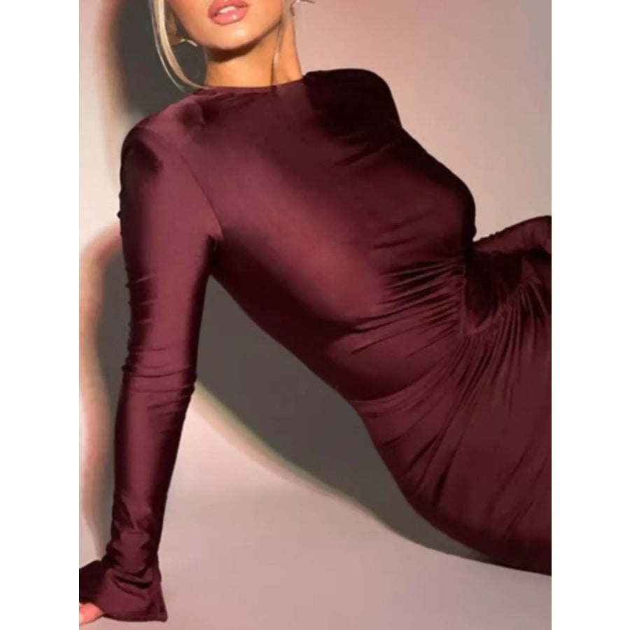 Ruched Long Sleeve Bodycon Maxi Dress Apparel and Accessories