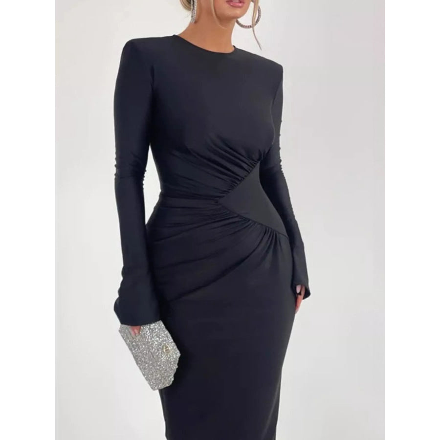 Ruched Long Sleeve Bodycon Maxi Dress Apparel and Accessories
