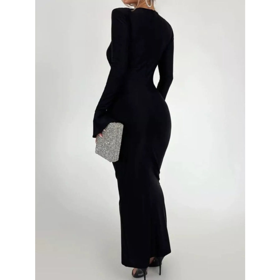 Ruched Long Sleeve Bodycon Maxi Dress Apparel and Accessories