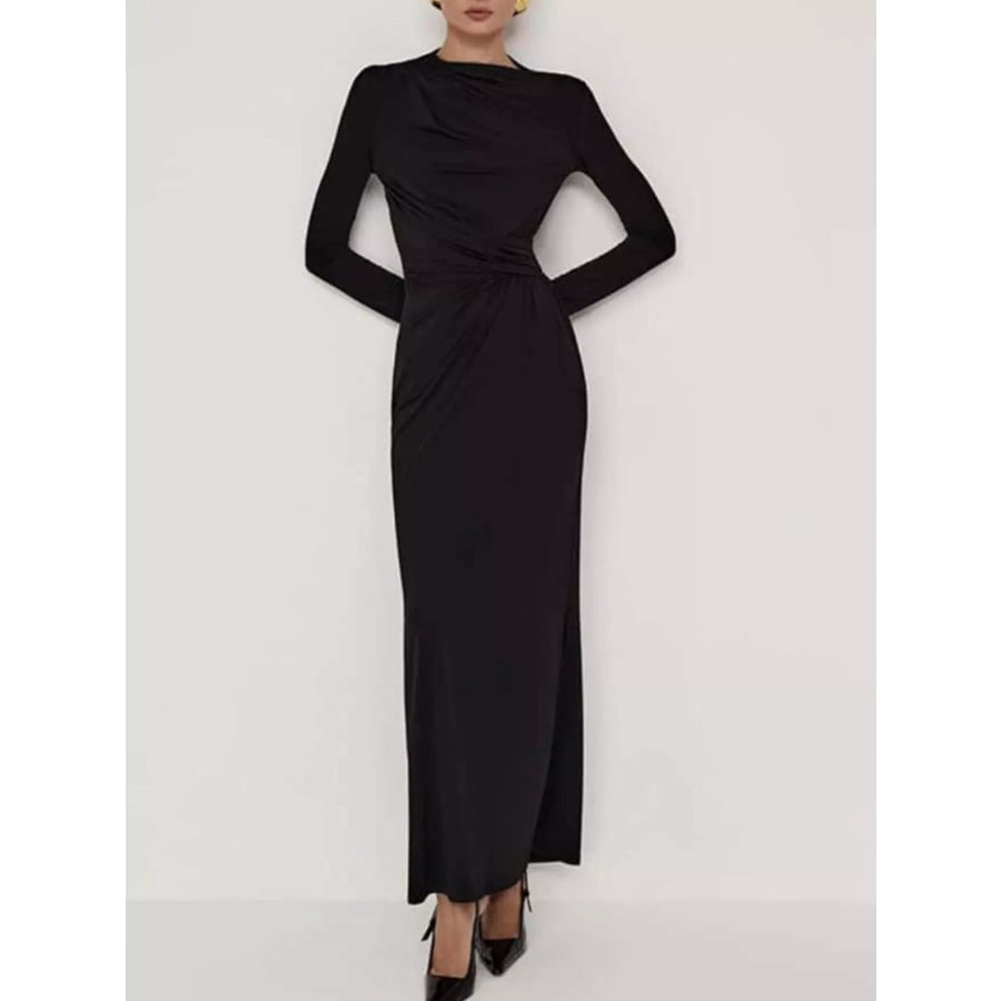Ruched Long Sleeve Bodycon Maxi Dress Black / S Apparel and Accessories