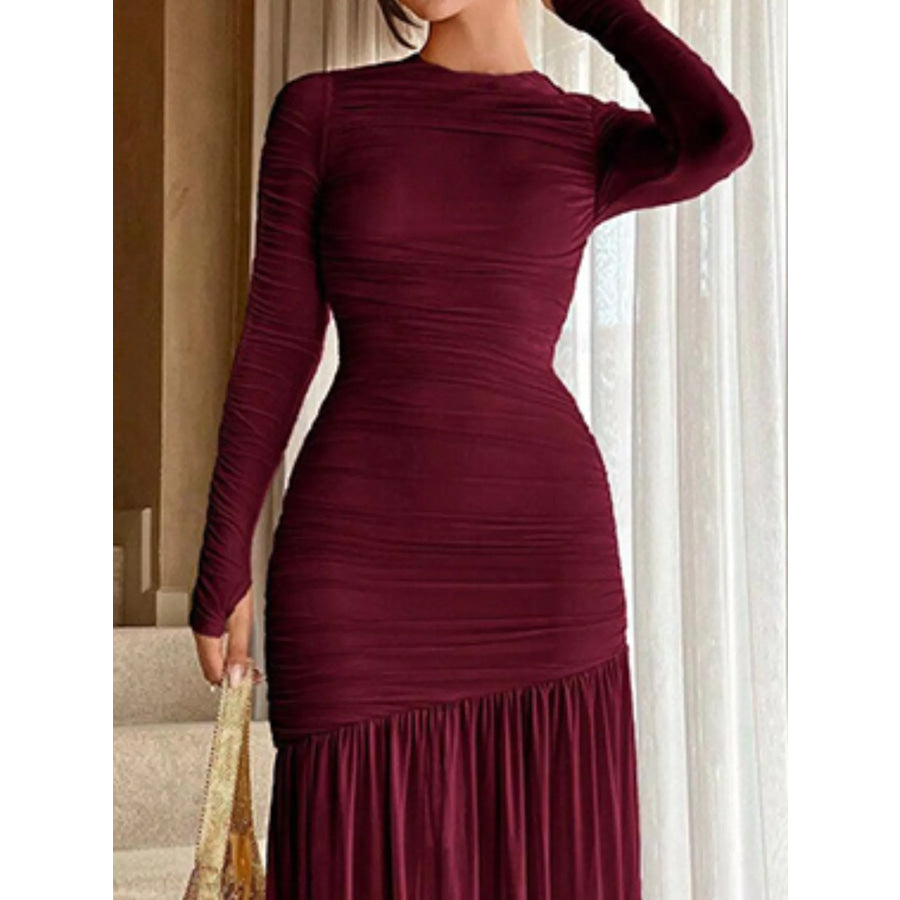 Ruched Long Sleeve Bodycon Midi Dress Apparel and Accessories