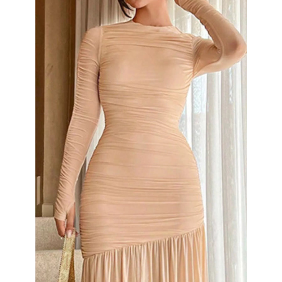 Ruched Long Sleeve Bodycon Midi Dress Apparel and Accessories