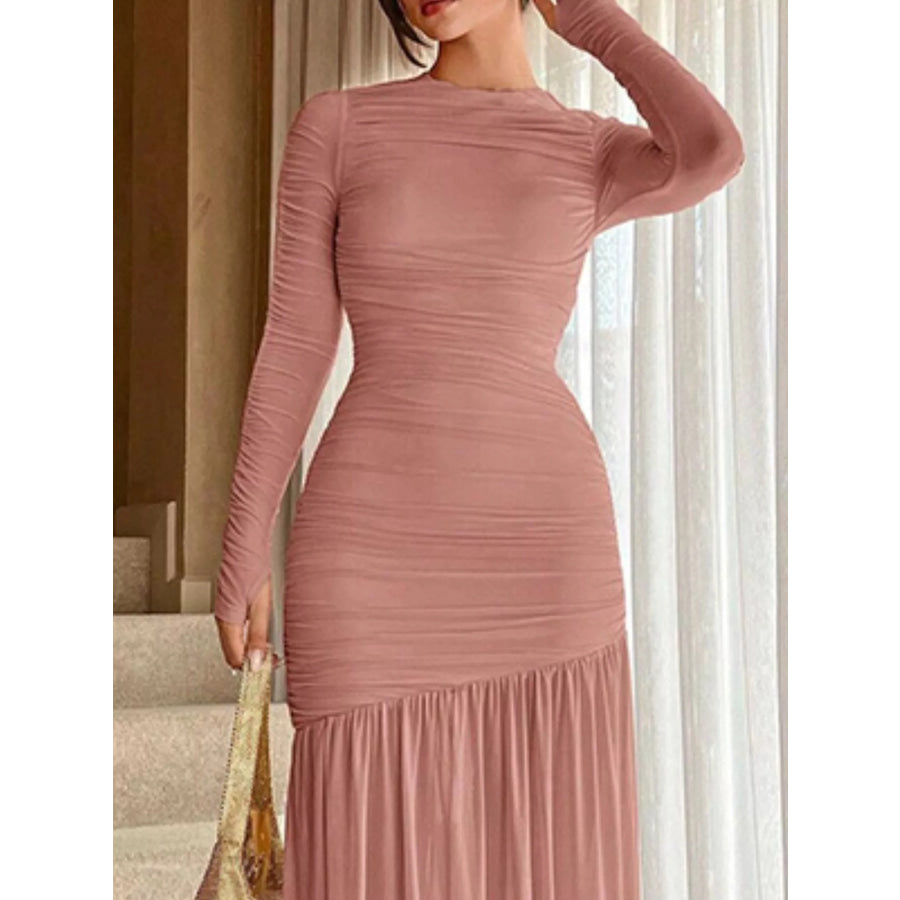 Ruched Long Sleeve Bodycon Midi Dress Apparel and Accessories