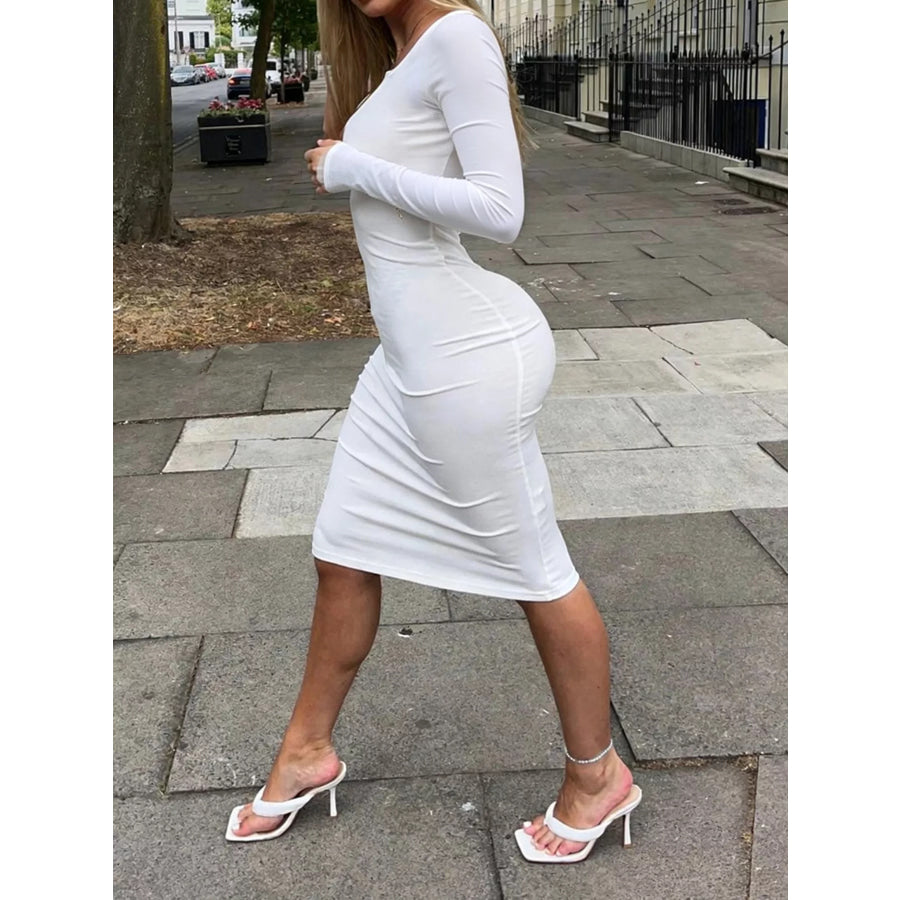 Ruched Long Sleeve Bodycon Midi Dress Apparel and Accessories