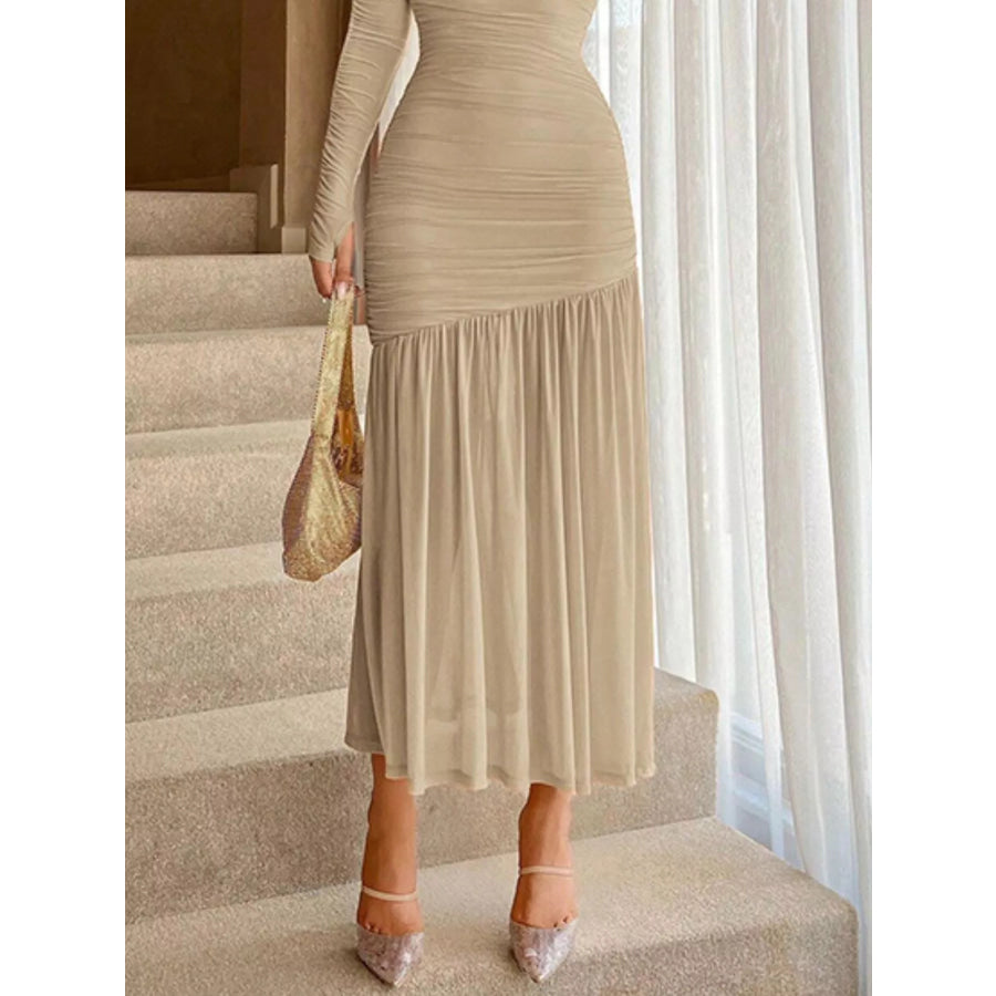 Ruched Long Sleeve Bodycon Midi Dress Apparel and Accessories