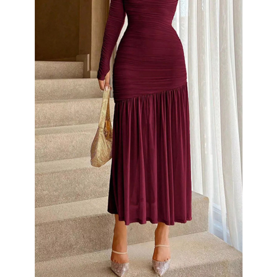 Ruched Long Sleeve Bodycon Midi Dress Apparel and Accessories