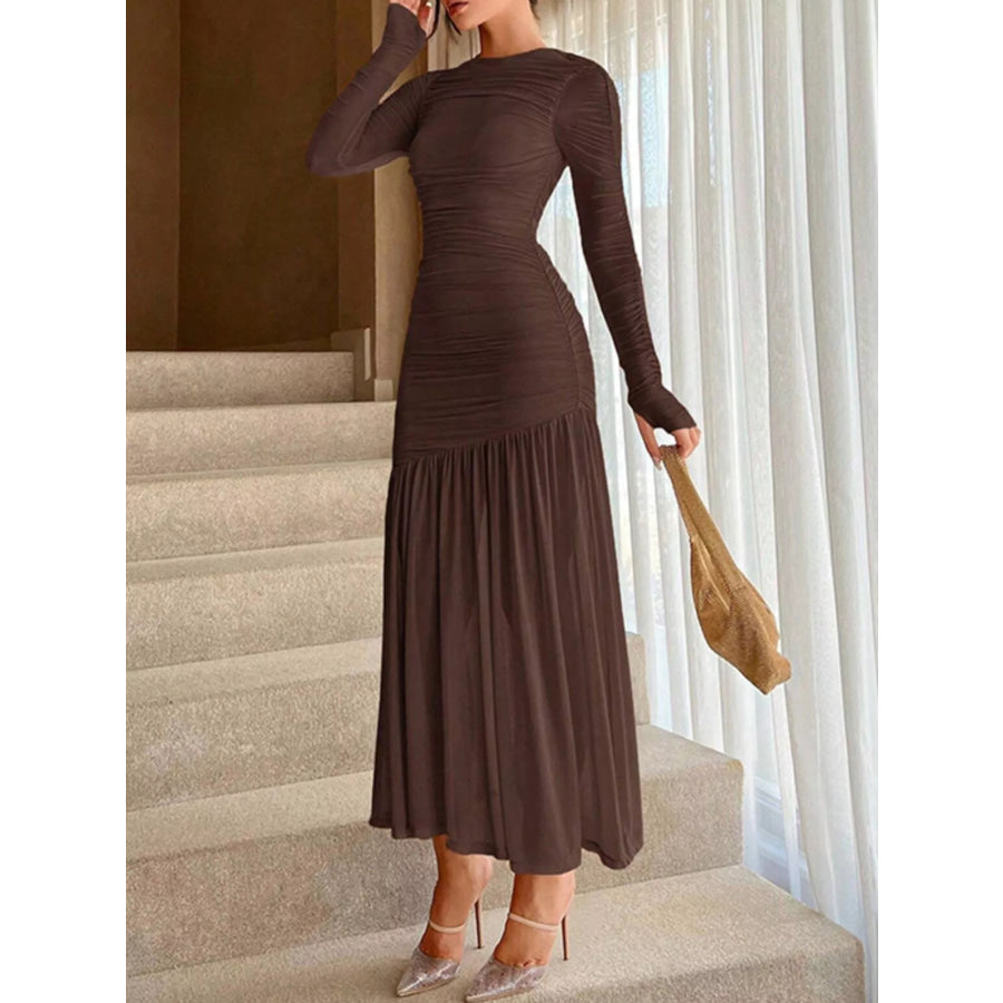 Ruched Long Sleeve Bodycon Midi Dress Apparel and Accessories