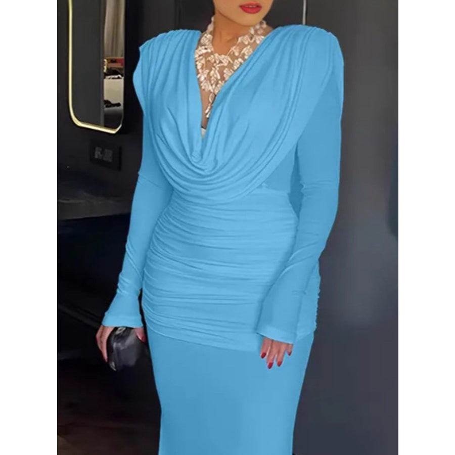 Ruched Long Sleeve Maxi Dress Apparel and Accessories